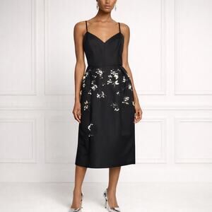 NWT: Carolina Herrera Embellished Pleated Silk-Faille Midi Dress